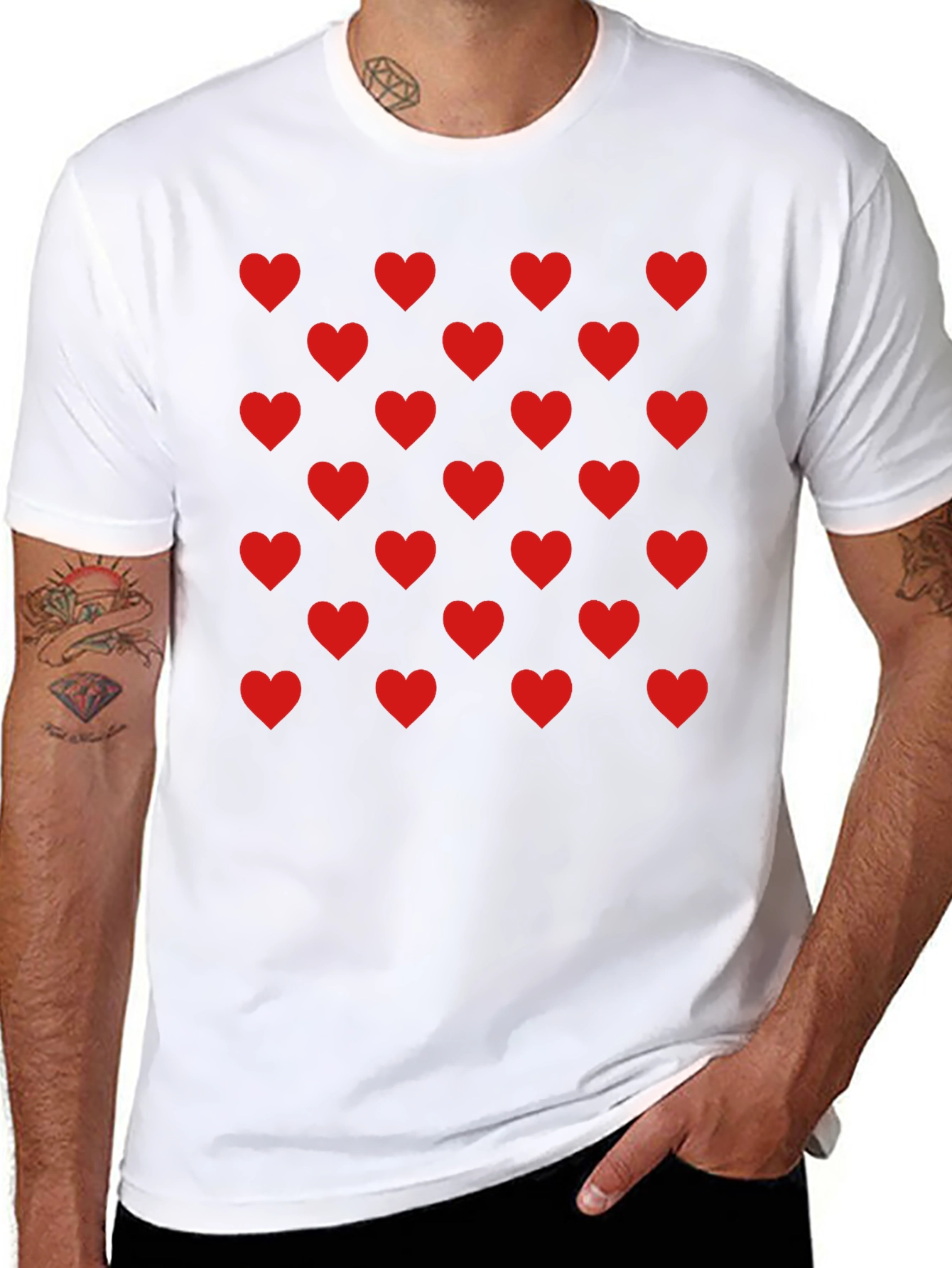 Heart Pattern Black Tee - Modern Casual Style