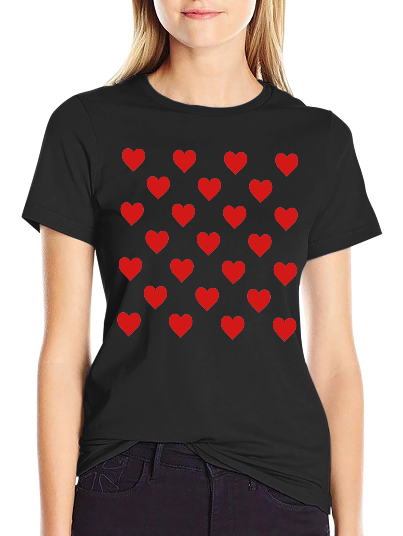 Heart Pattern Black Tee - Modern Casual Style