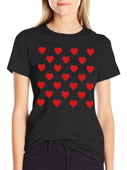 Heart Pattern Black Tee - Modern Casual Style