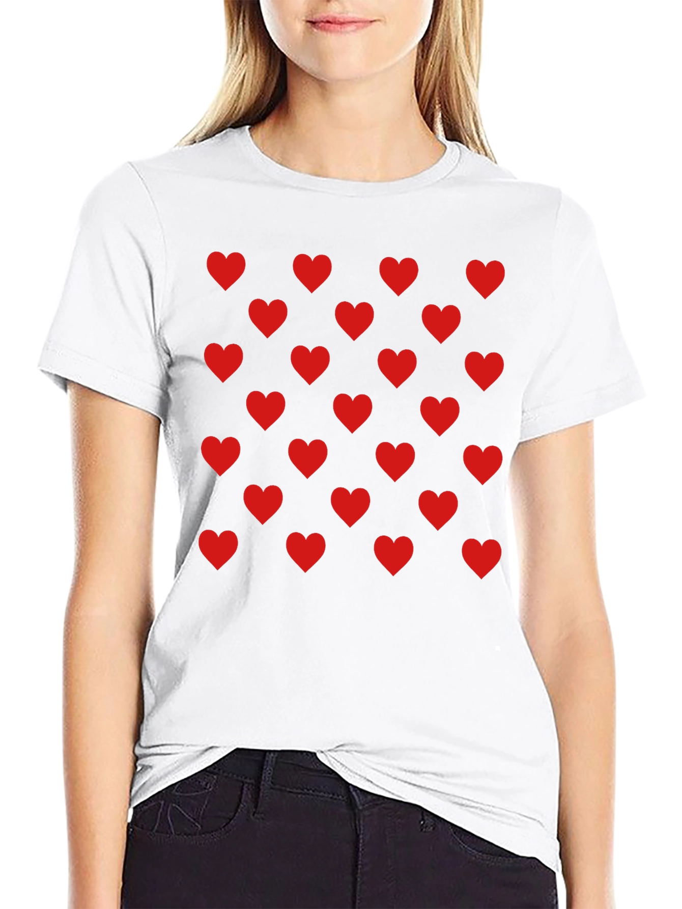Heart Pattern Black Tee - Modern Casual Style