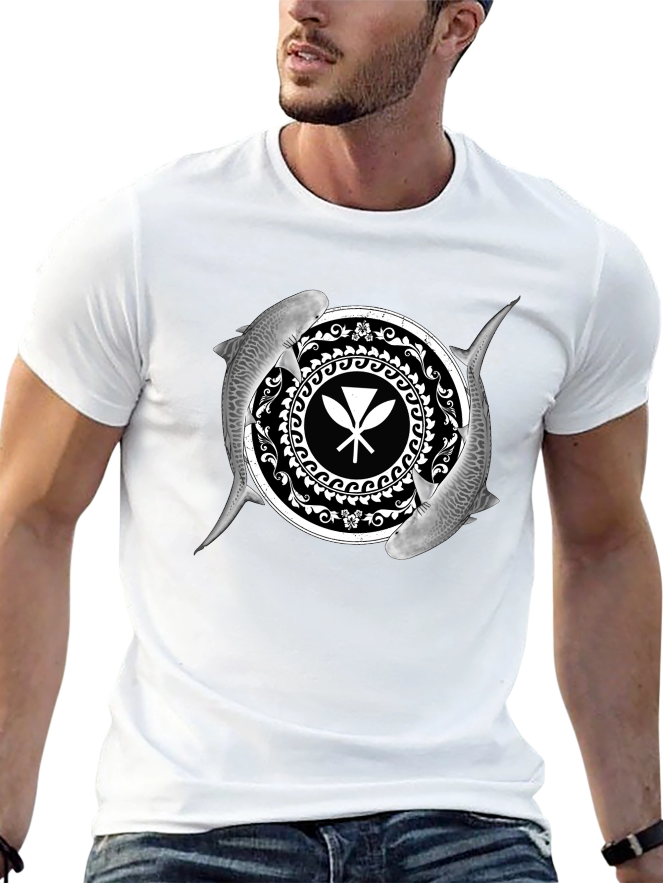 Shark and Paddle Graphic Black T-Shirt