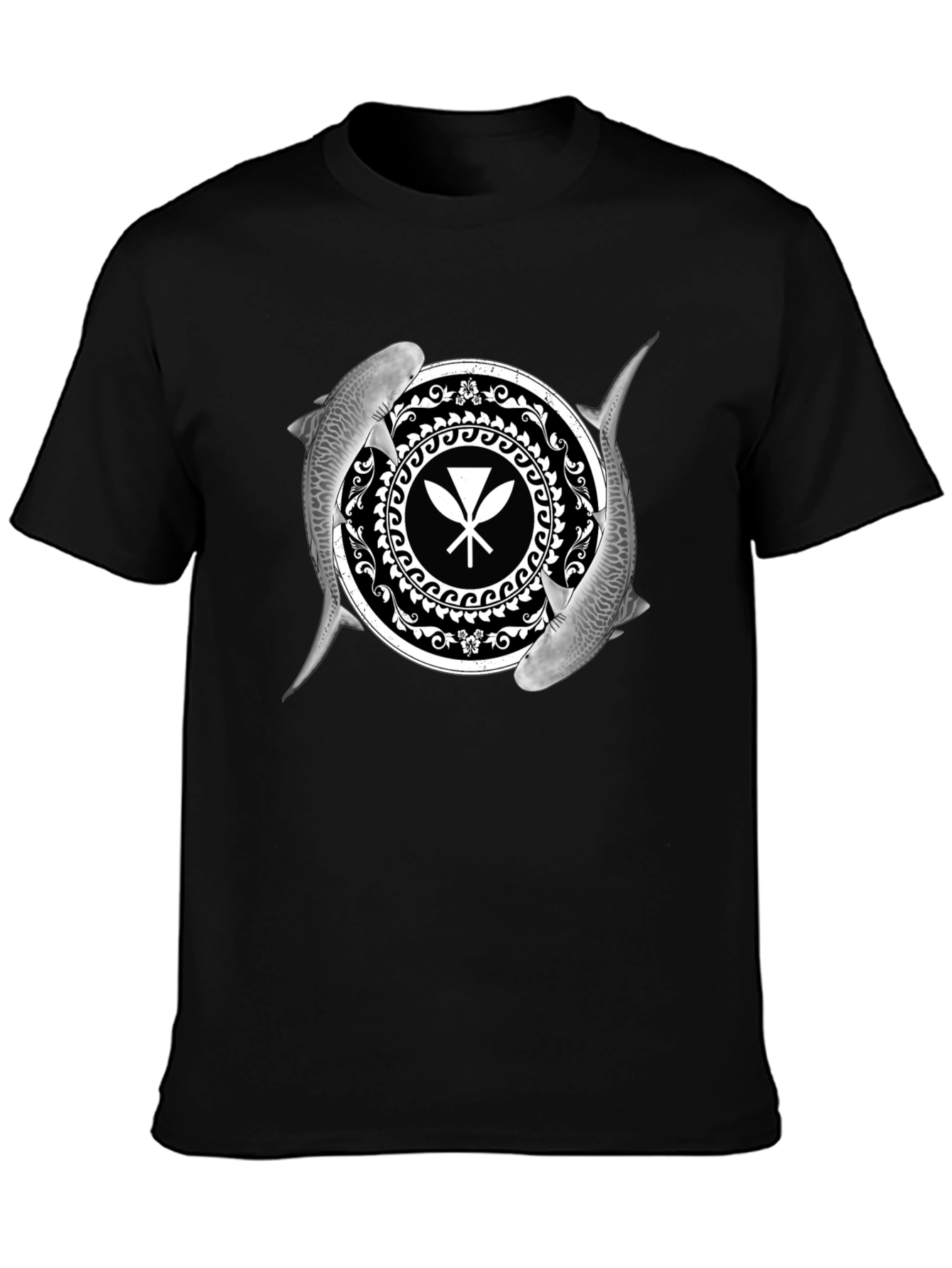 Shark and Paddle Graphic Black T-Shirt