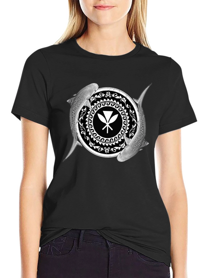 Shark and Paddle Graphic Black T-Shirt