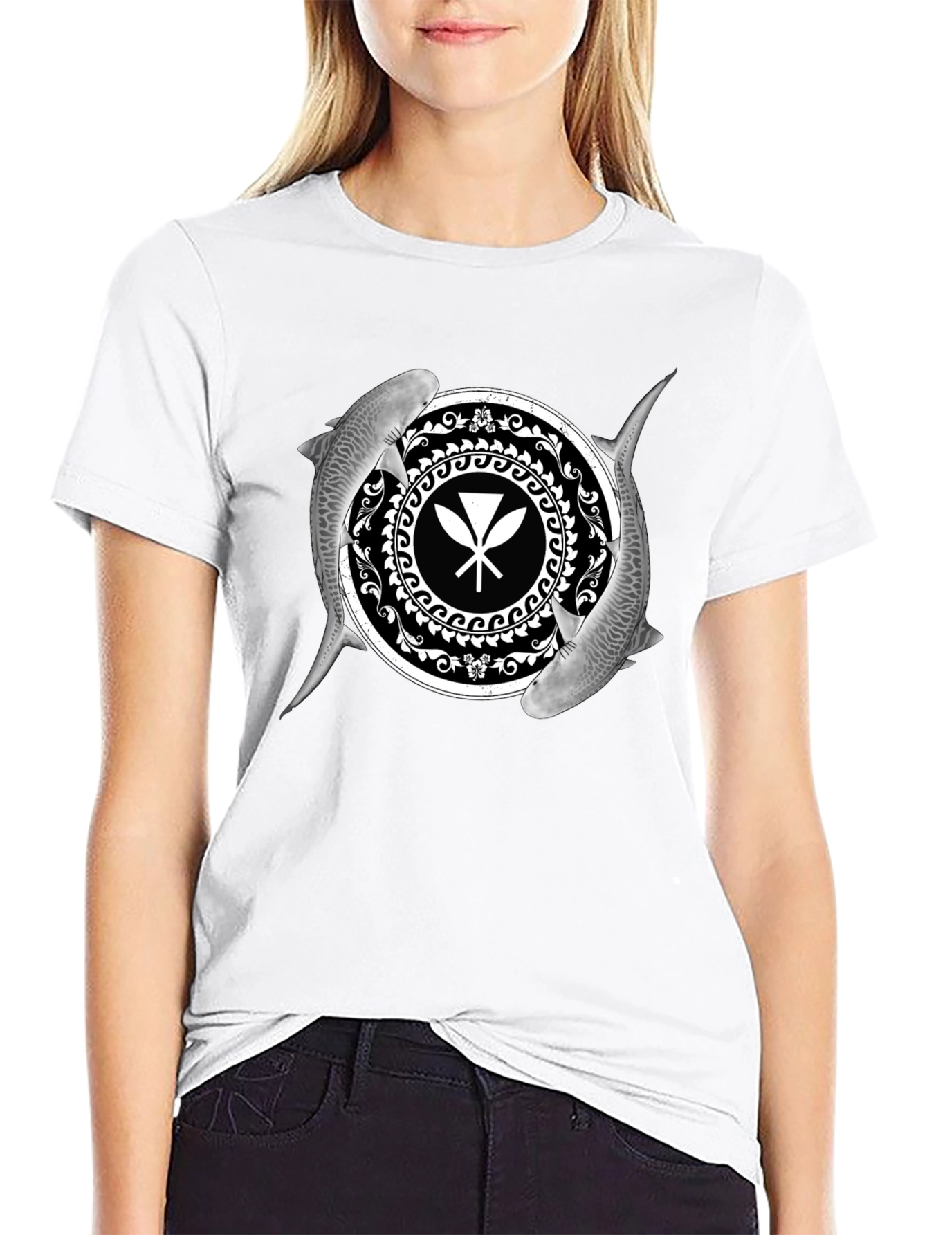 Shark and Paddle Graphic Black T-Shirt