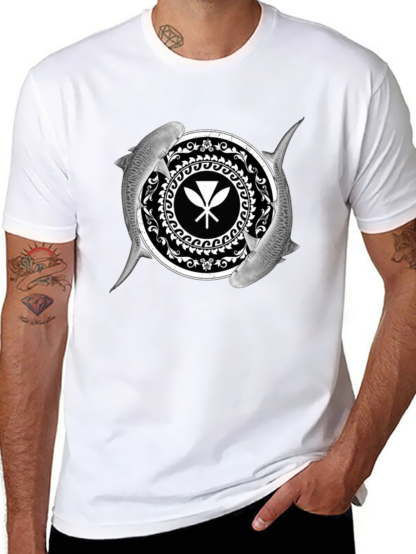 Shark and Paddle Graphic Black T-Shirt