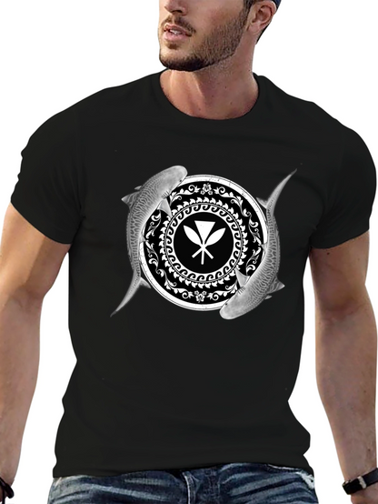 Shark and Paddle Graphic Black T-Shirt