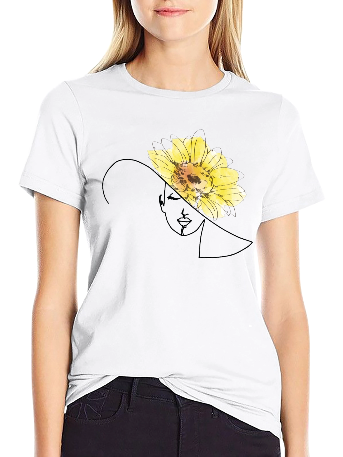 Elegant Flower Portrait Black T-Shirt