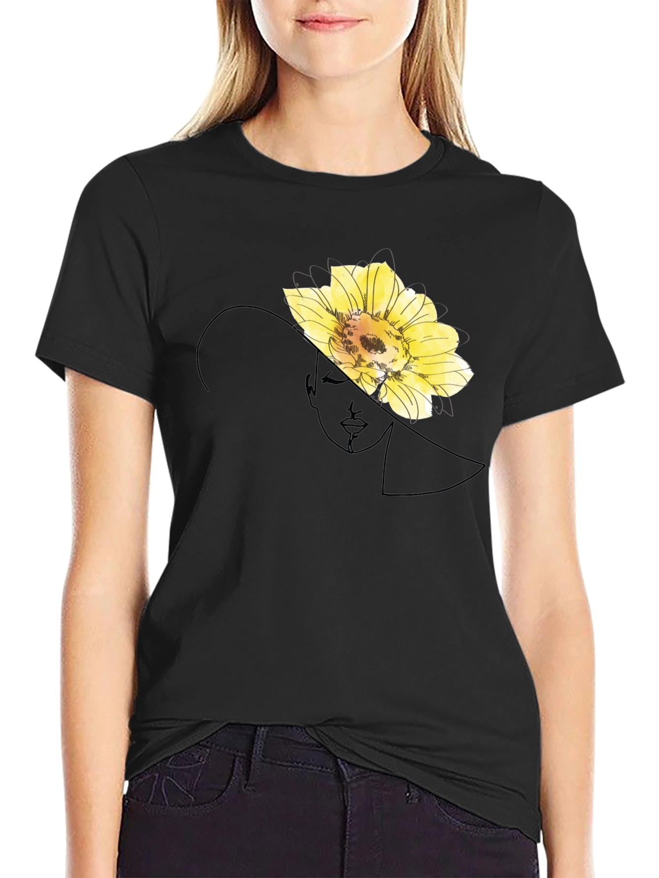 Elegant Flower Portrait Black T-Shirt