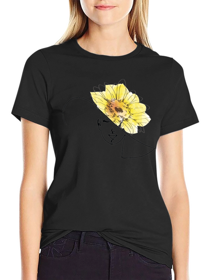 Elegant Flower Portrait Black T-Shirt