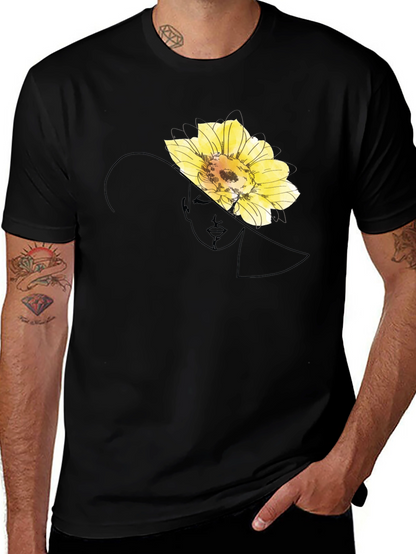 Elegant Flower Portrait Black T-Shirt