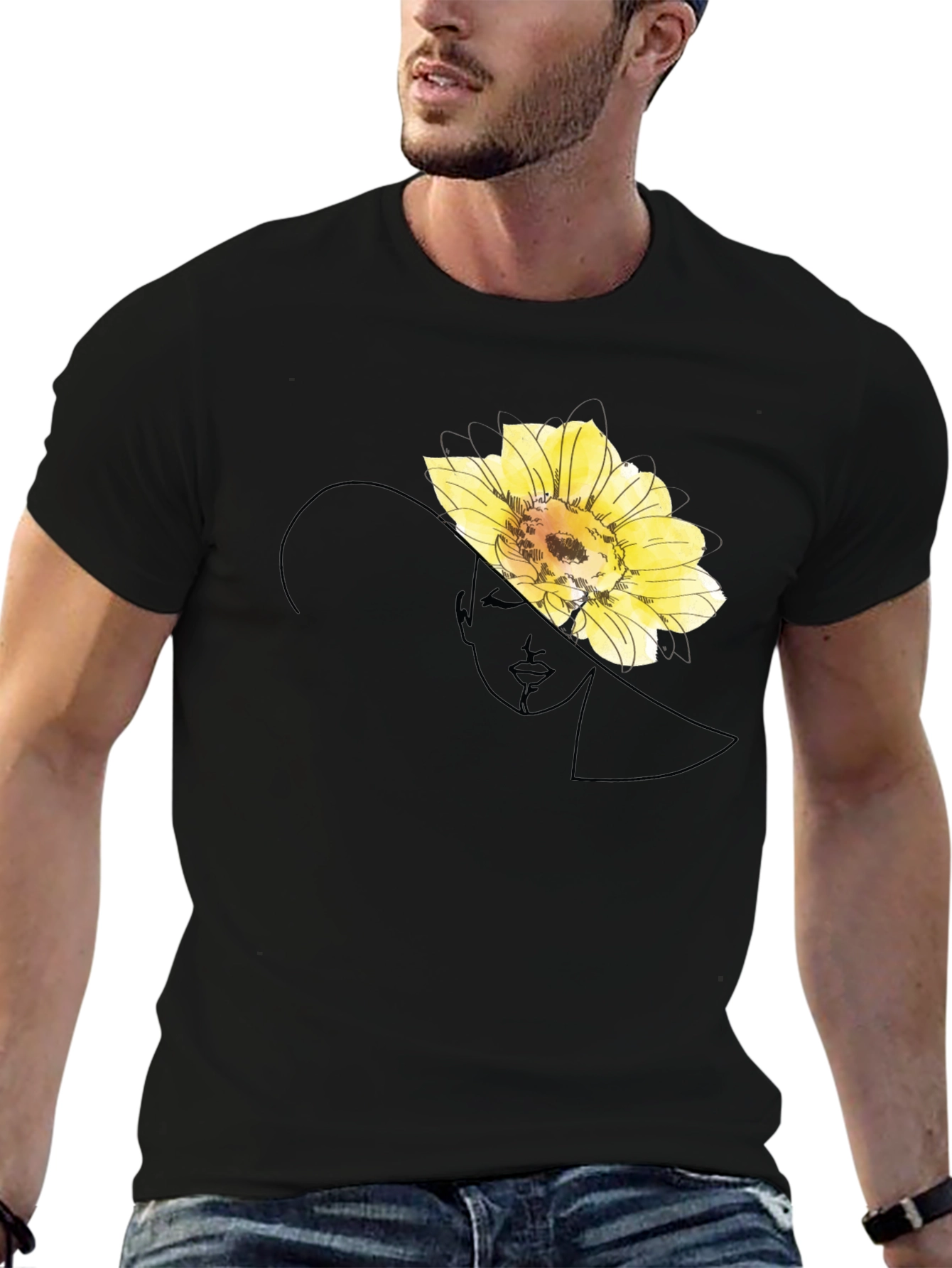 Elegant Flower Portrait Black T-Shirt