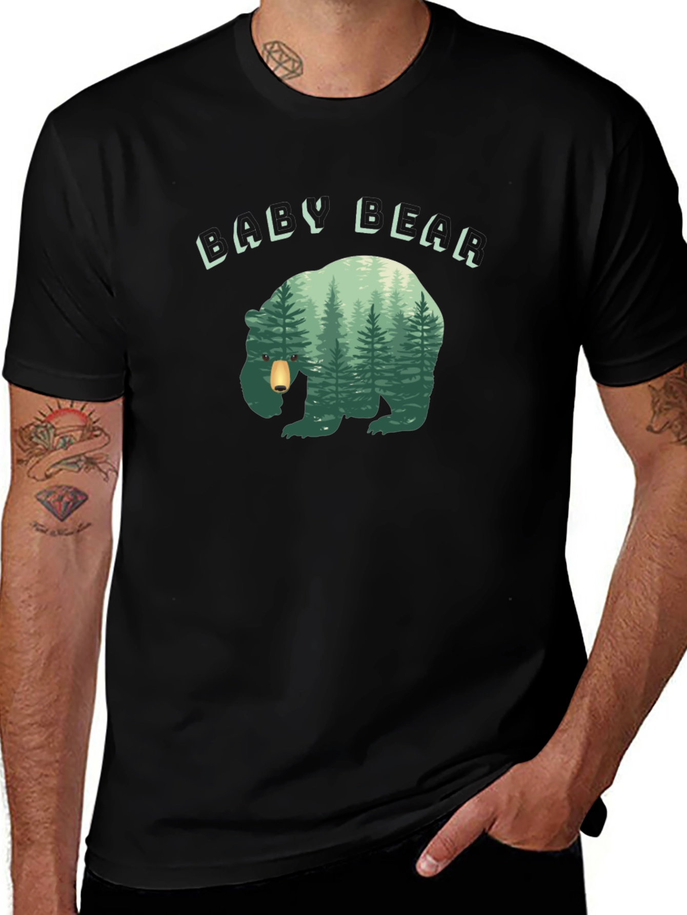 Baby Bear Forest Graphic Black T-Shirt