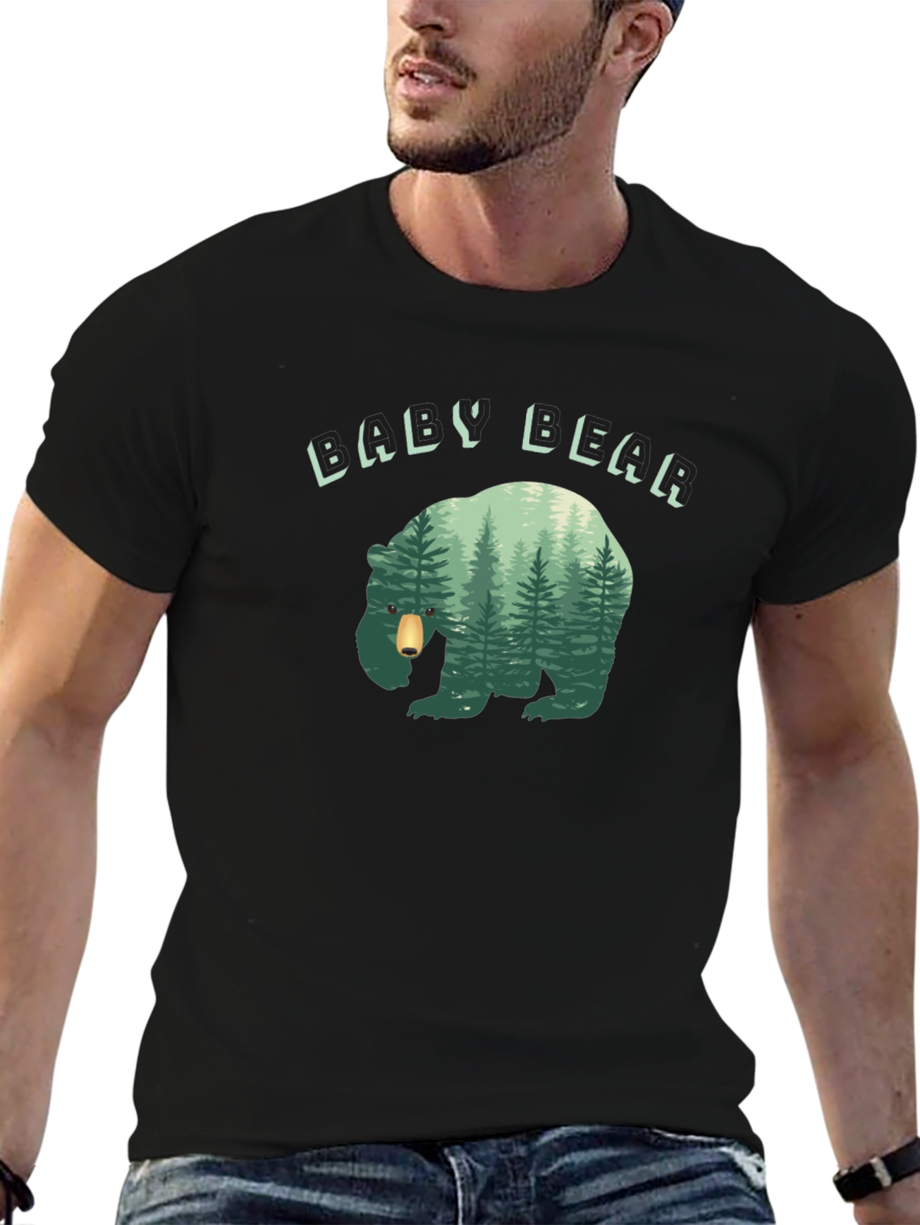 Baby Bear Forest Graphic Black T-Shirt