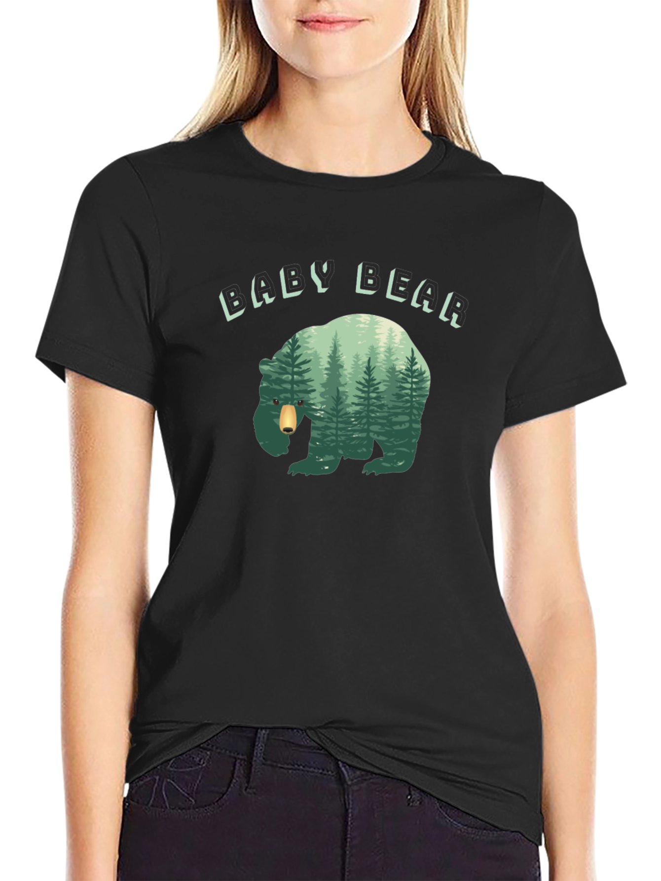 Baby Bear Forest Graphic Black T-Shirt