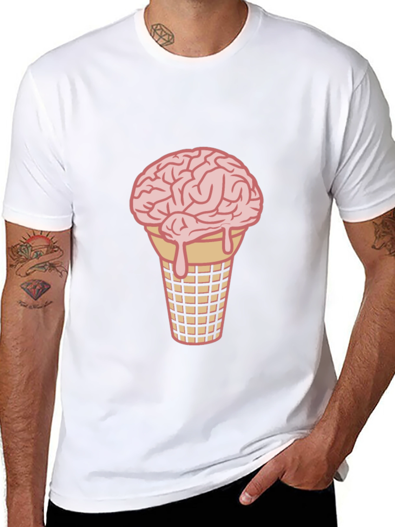 Brain Ice Cream Cone Graphic Tee - Black