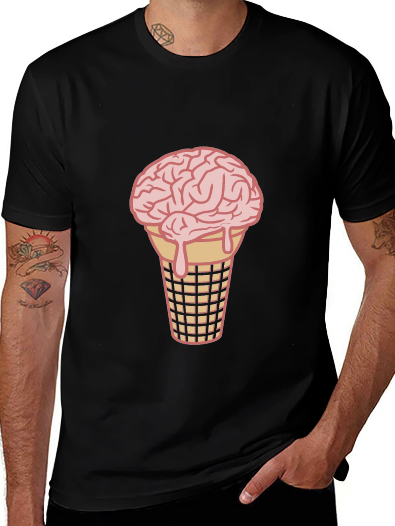 Brain Ice Cream Cone Graphic Tee - Black