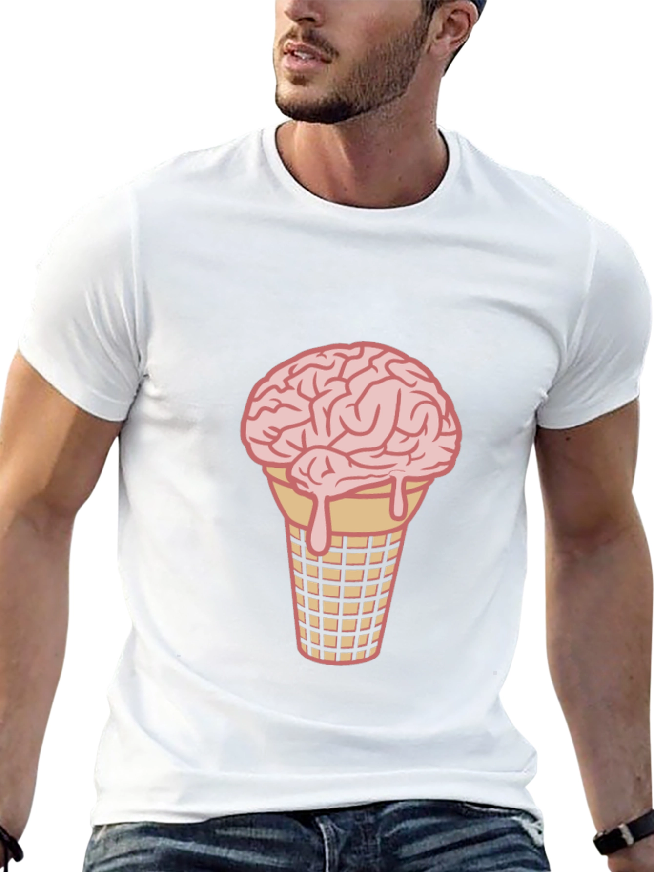 Brain Ice Cream Cone Graphic Tee - Black