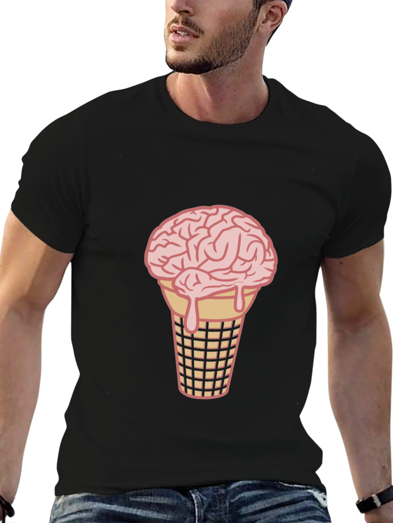Brain Ice Cream Cone Graphic Tee - Black