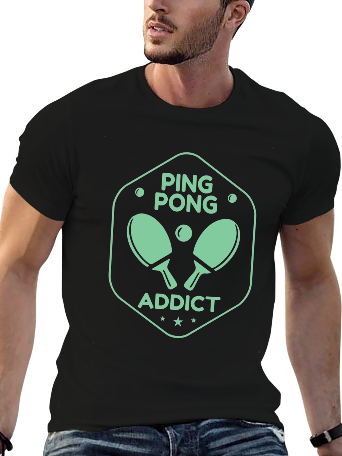 Ping Pong Addict Graphic Tee - Black Cotton T-Shirt