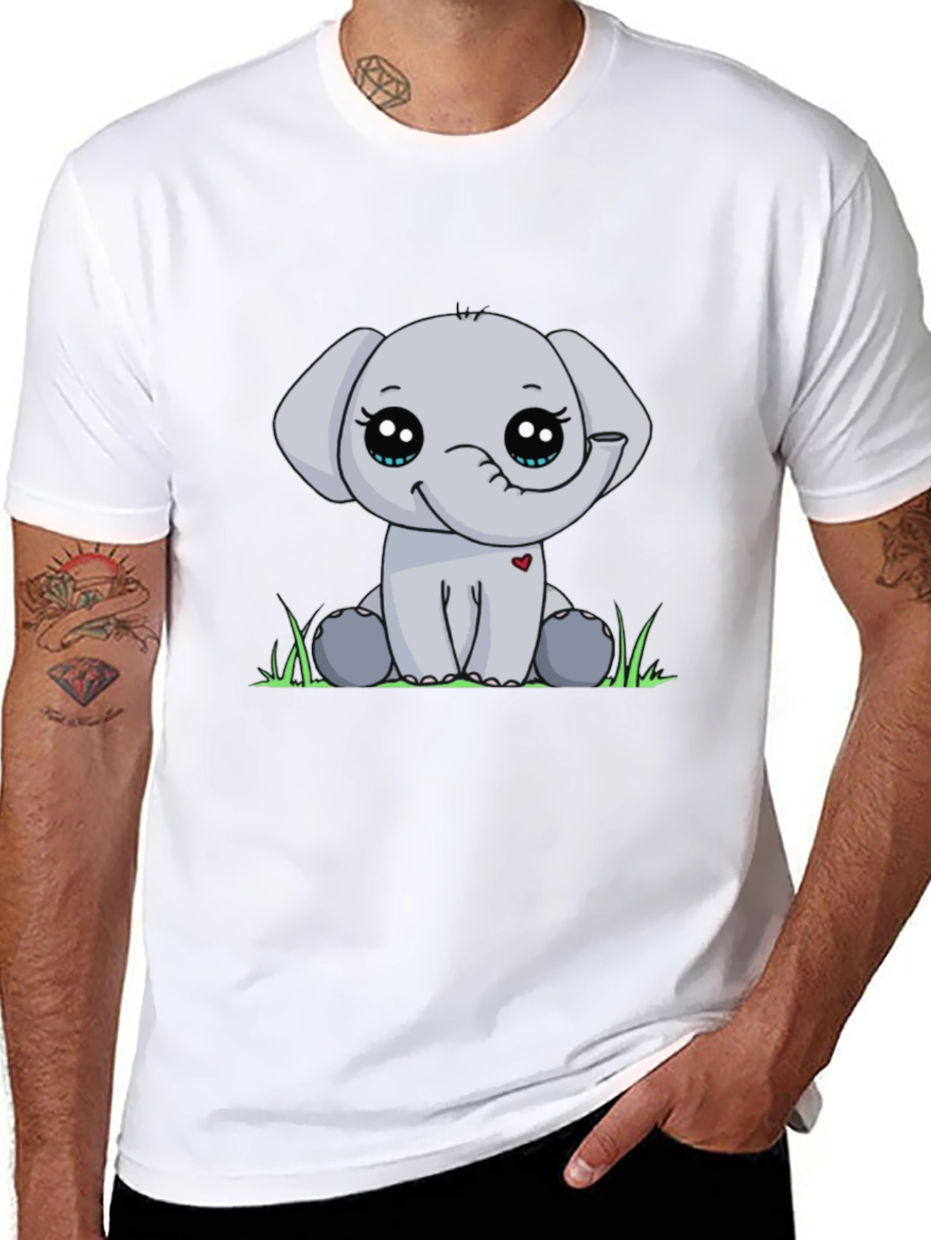 Cute Elephant Graphic Tee - Black Cotton Blend