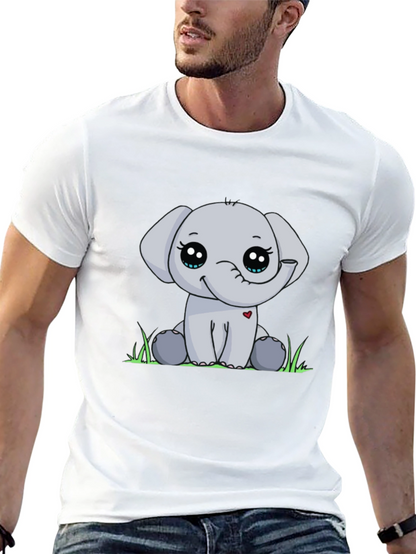 Cute Elephant Graphic Tee - Black Cotton Blend
