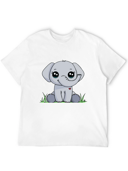 Cute Elephant Graphic Tee - Black Cotton Blend