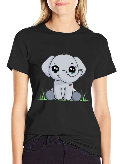 Cute Elephant Graphic Tee - Black Cotton Blend