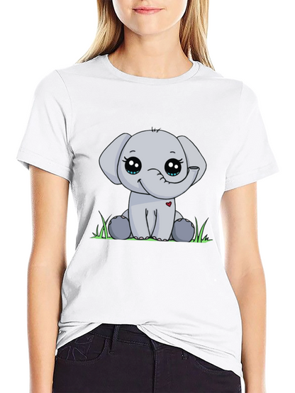 Cute Elephant Graphic Tee - Black Cotton Blend