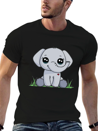 Cute Elephant Graphic Tee - Black Cotton Blend