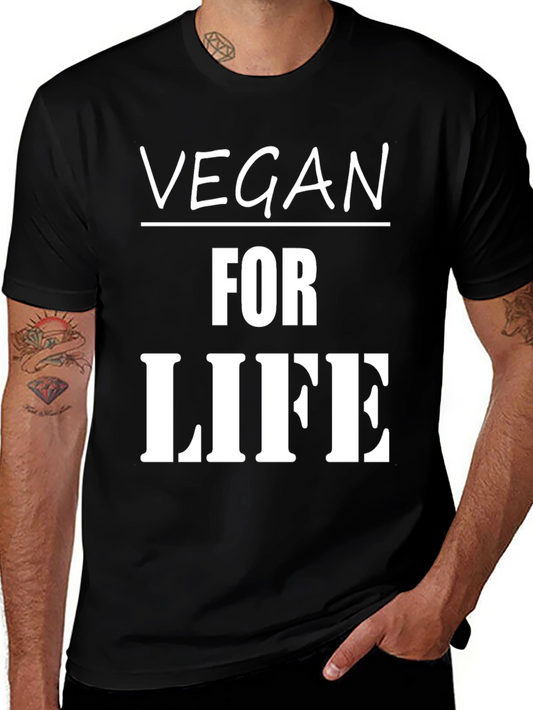 Vegan for Life Graphic Tee - Black Crew Neck T-Shirt