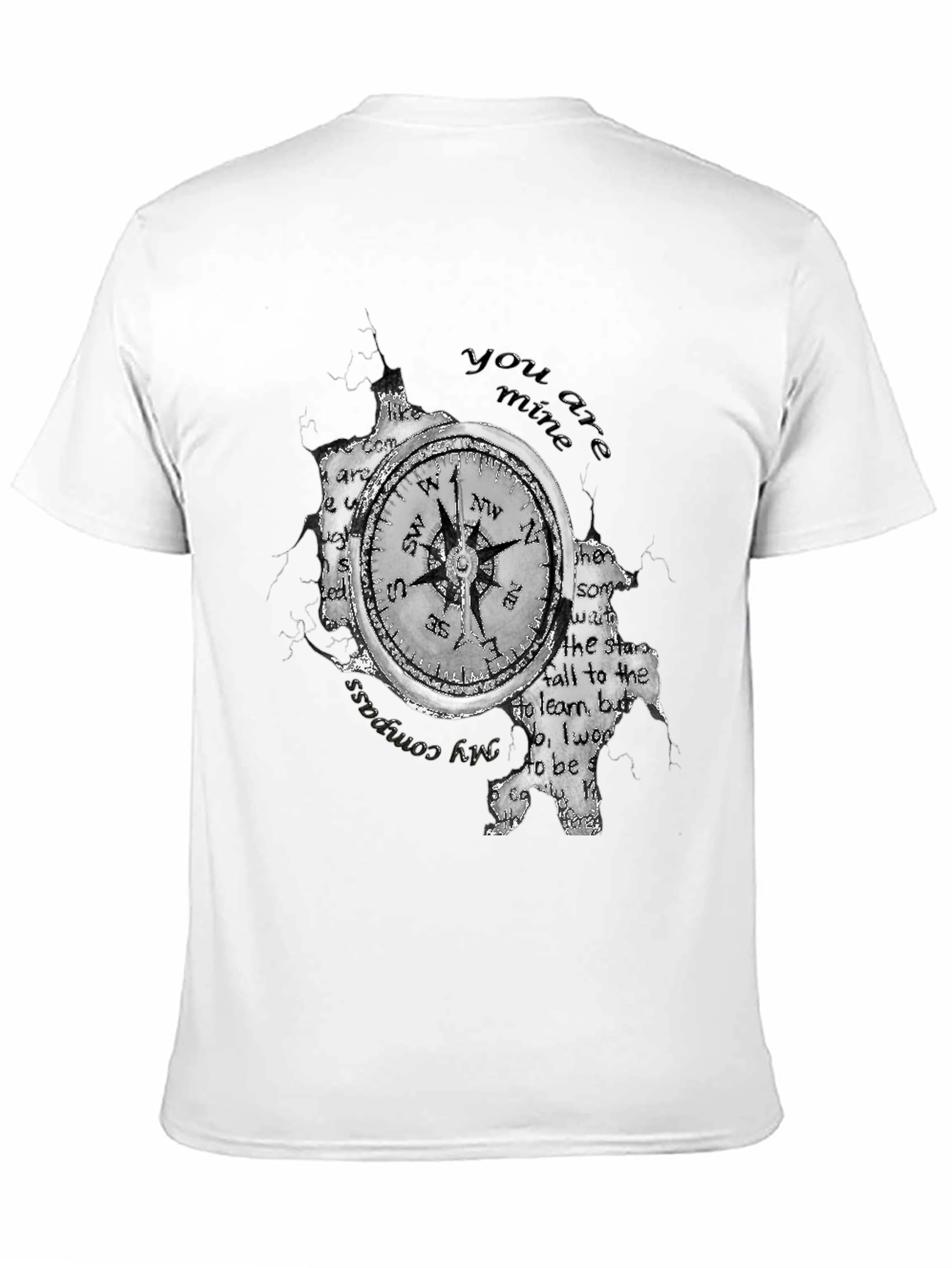 Compass & Text Print Black T-Shirt