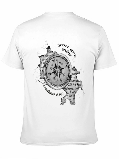 Compass & Text Print Black T-Shirt