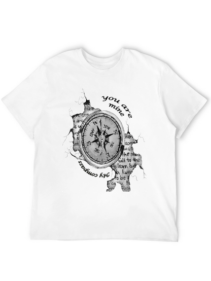 Compass & Text Print Black T-Shirt