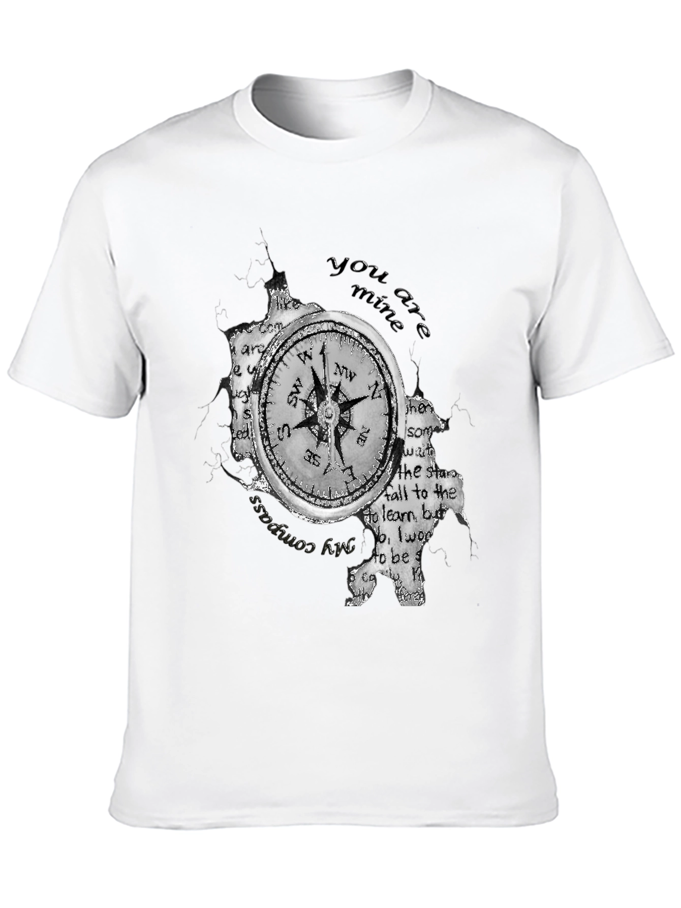Compass & Text Print Black T-Shirt