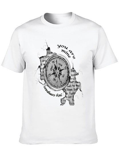 Compass & Text Print Black T-Shirt