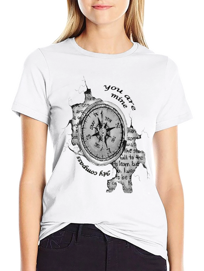 Compass & Text Print Black T-Shirt