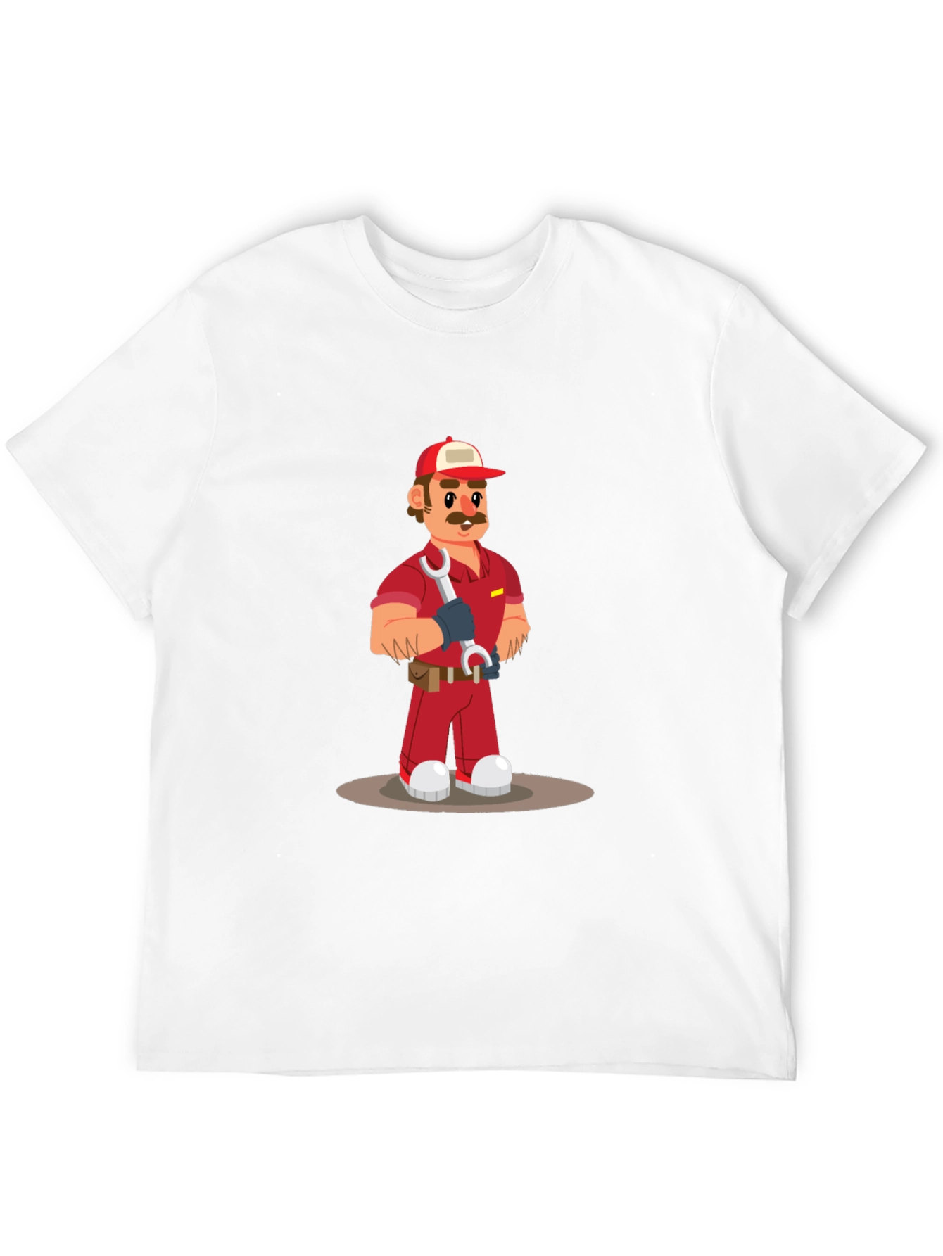Cartoon Mechanic Graphic Tee - Black Casual T-Shirt