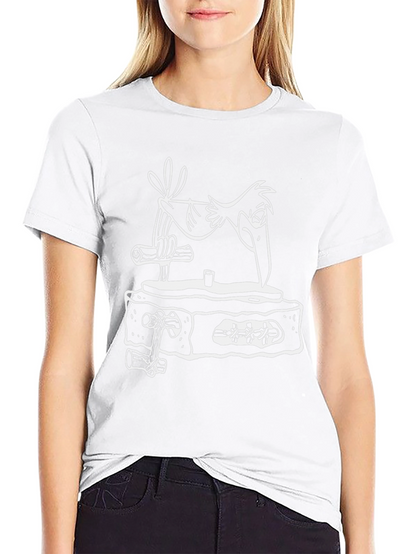 Cartoon Bird on Tombstone Black T-Shirt