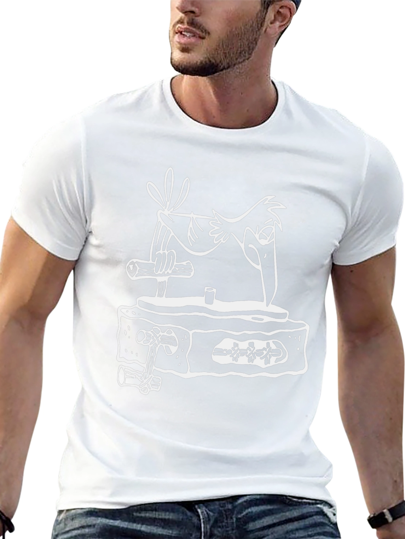 Cartoon Bird on Tombstone Black T-Shirt