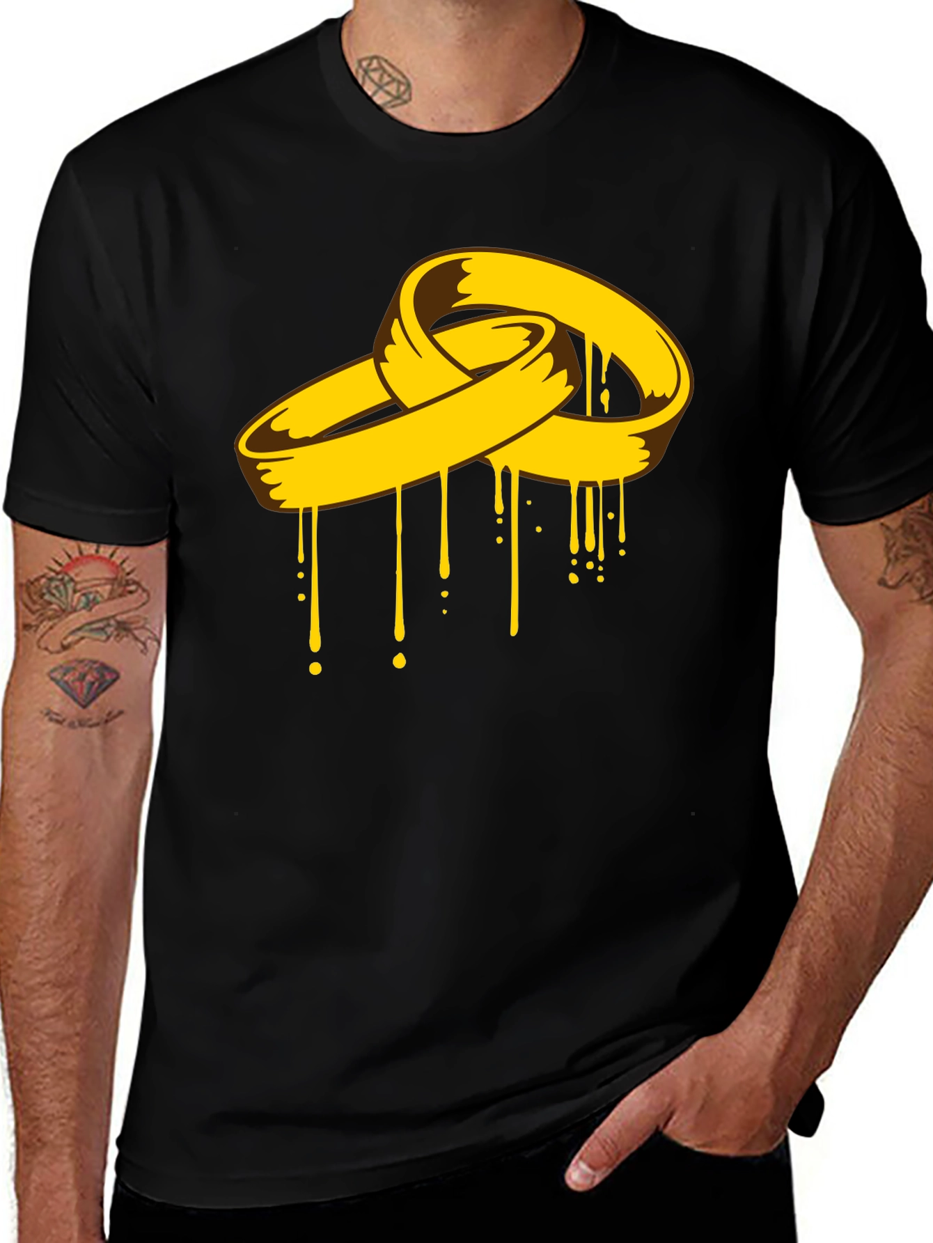 Melting Rings Graphic Tee - Black Cotton Shirt