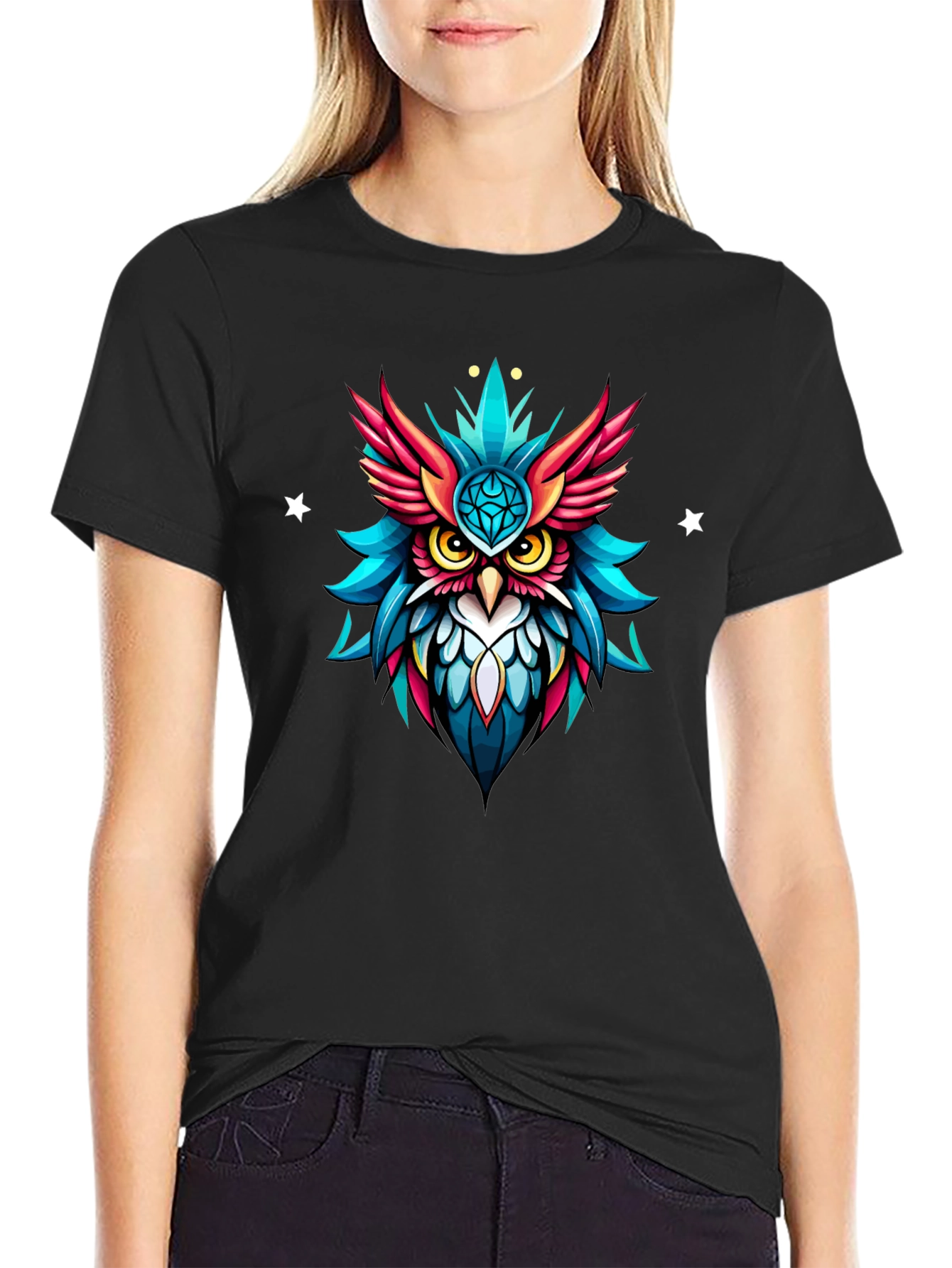 Neon Owl Graphic Tee - Unique Artistic Design