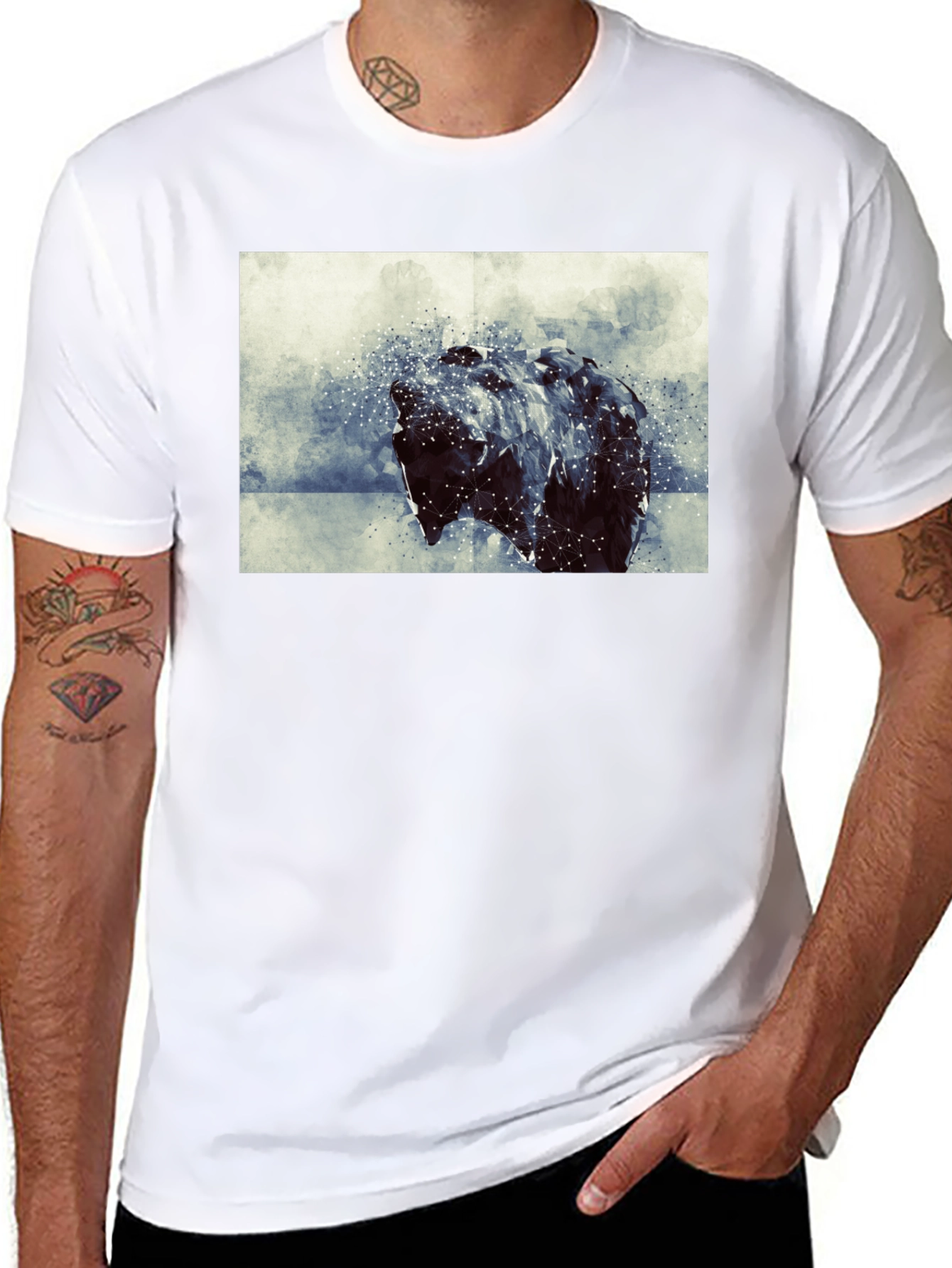 Abstract Bear Graphic Black T-Shirt