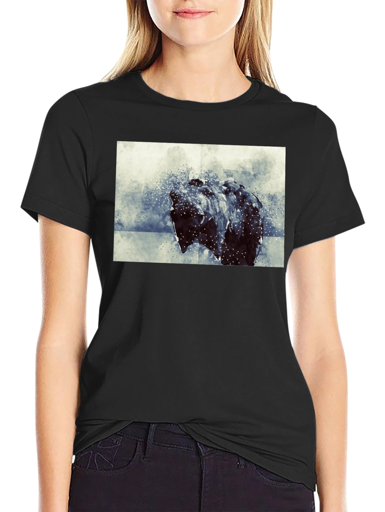 Abstract Bear Graphic Black T-Shirt