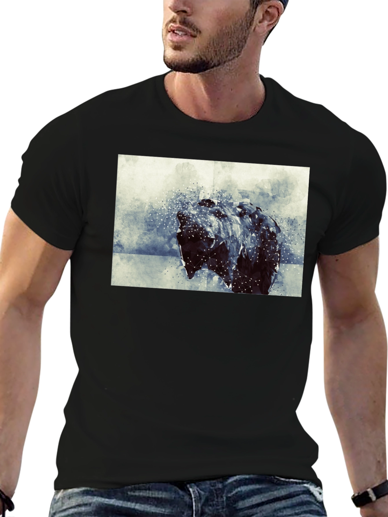 Abstract Bear Graphic Black T-Shirt