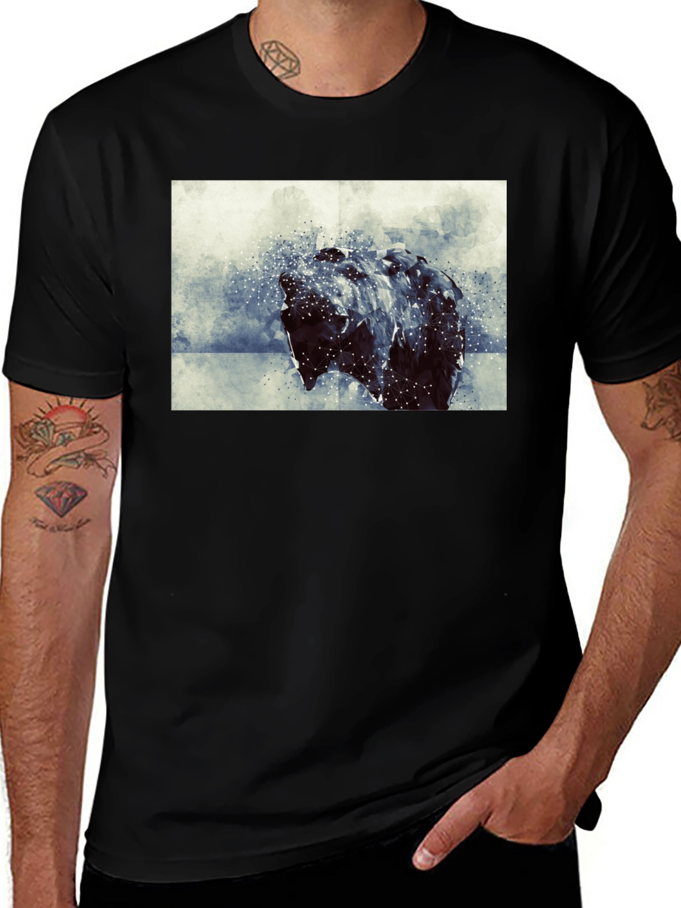 Abstract Bear Graphic Black T-Shirt
