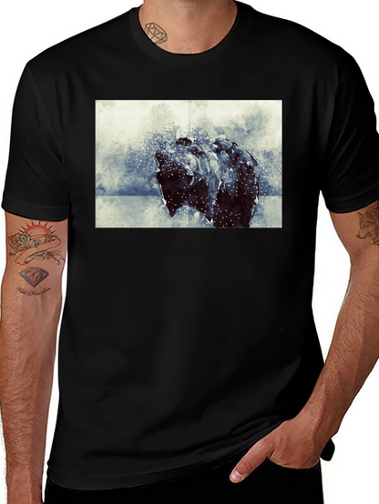 Abstract Bear Graphic Black T-Shirt