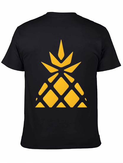 Geometric Pineapple Graphic Tee - Black Cotton Shirt