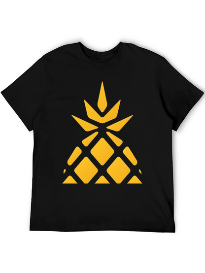 Geometric Pineapple Graphic Tee - Black Cotton Shirt