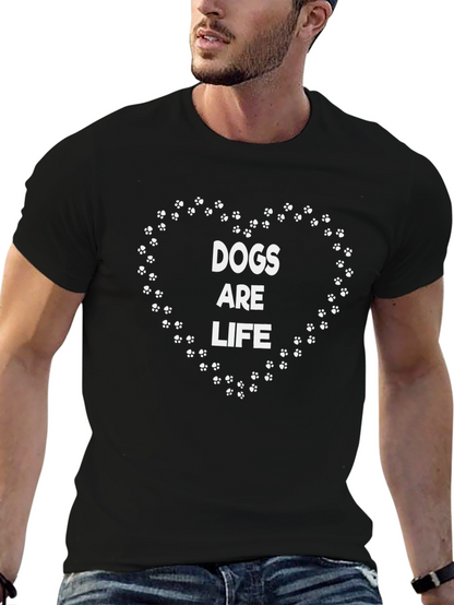 Dogs Are Life T-Shirt - Paw Print Heart Design