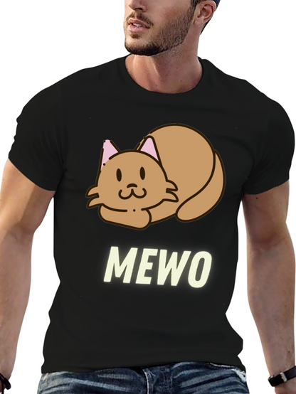 Cute MEWO Cat Graphic Black T-Shirt